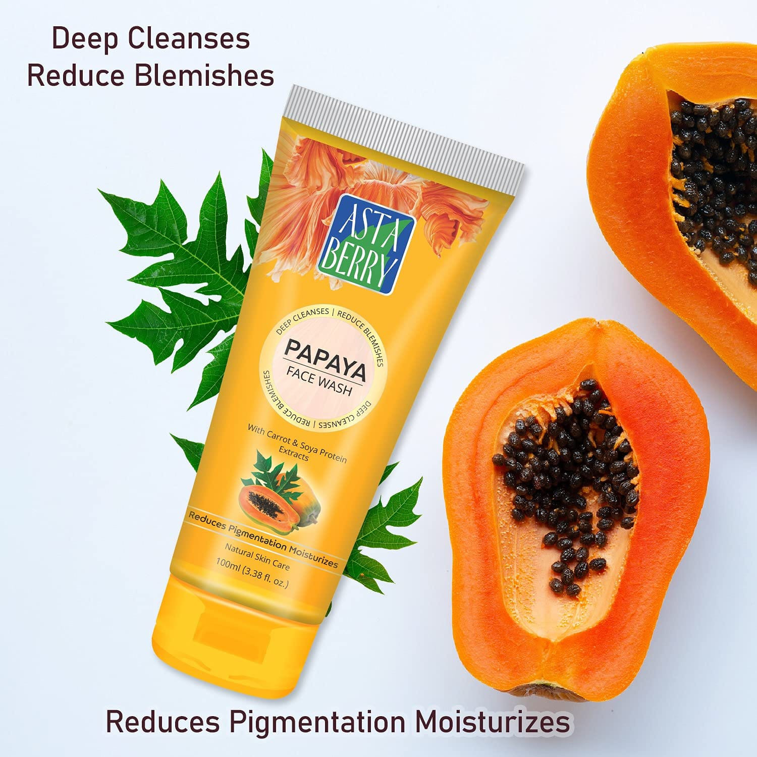 Asta Berry Papaya Face Wash with Carrot and Soya Protein Extracts Reduce Pigmentation 100 ml