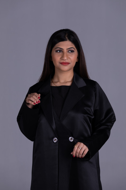 Double Layered Bridal Sattin Fabric Coat Model Abaya with Big Buttons makes it perfect for Office Use. AB1019