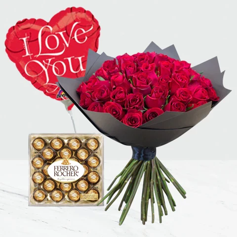 I Love You Bouquet with Ferrero Rocher Chocolate and Balloon