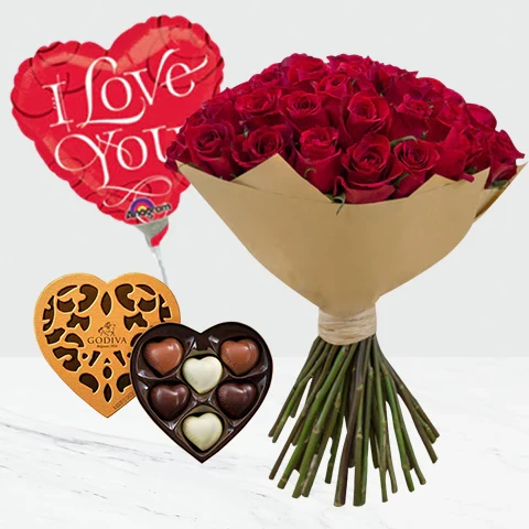 Adoring Love Bouquet with Godiva Chocolate and Balloon