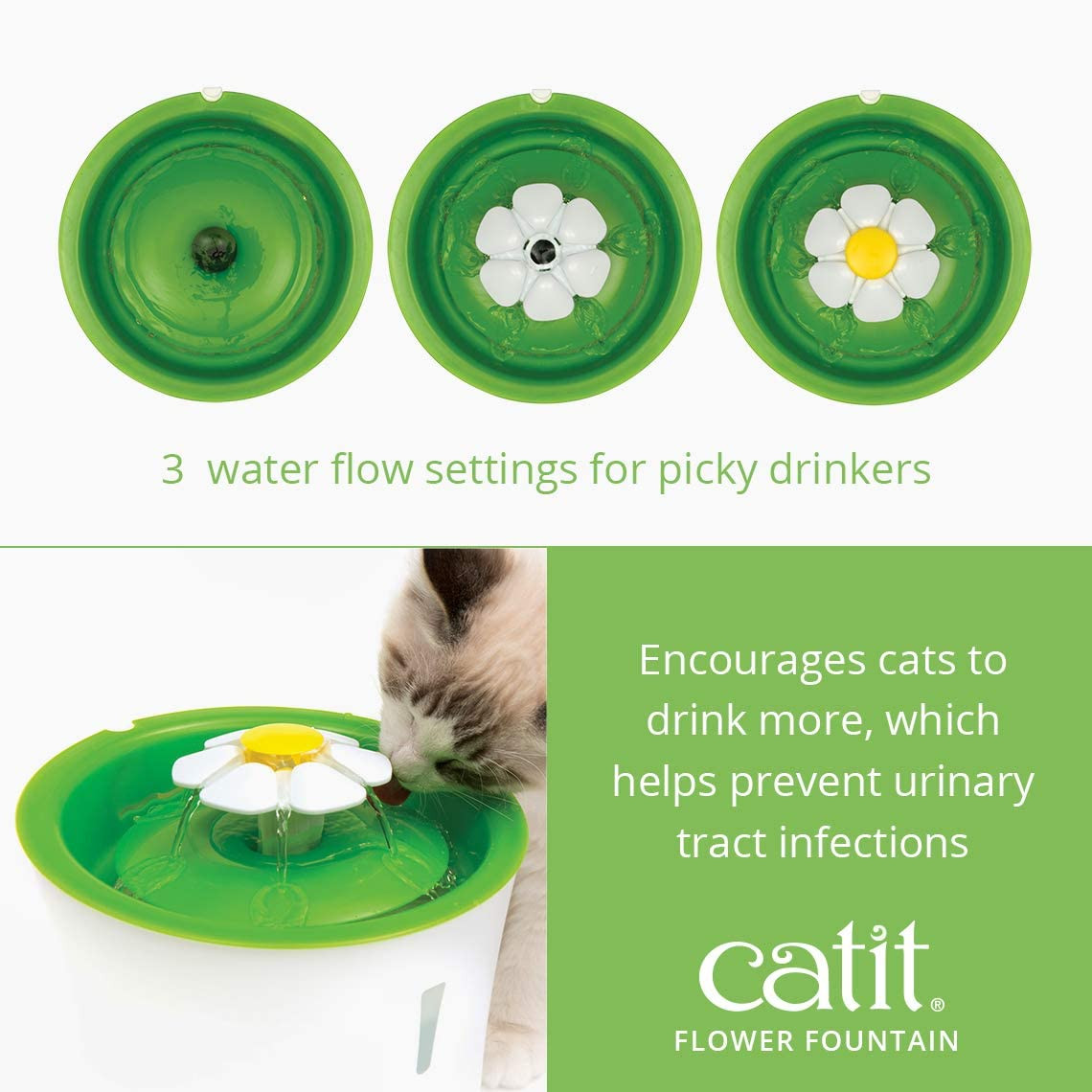 Catit Senses 2.0 Cat Flower Fountain 3L, Water Fountain, Green