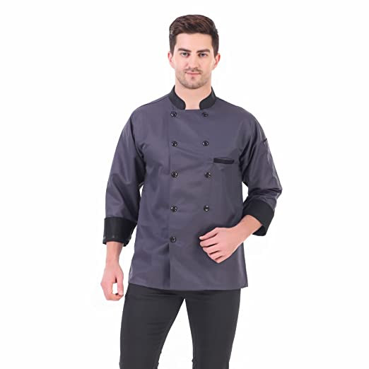 LCT Uniforms Men's and Women's Grey Chef Coat Black Contrast