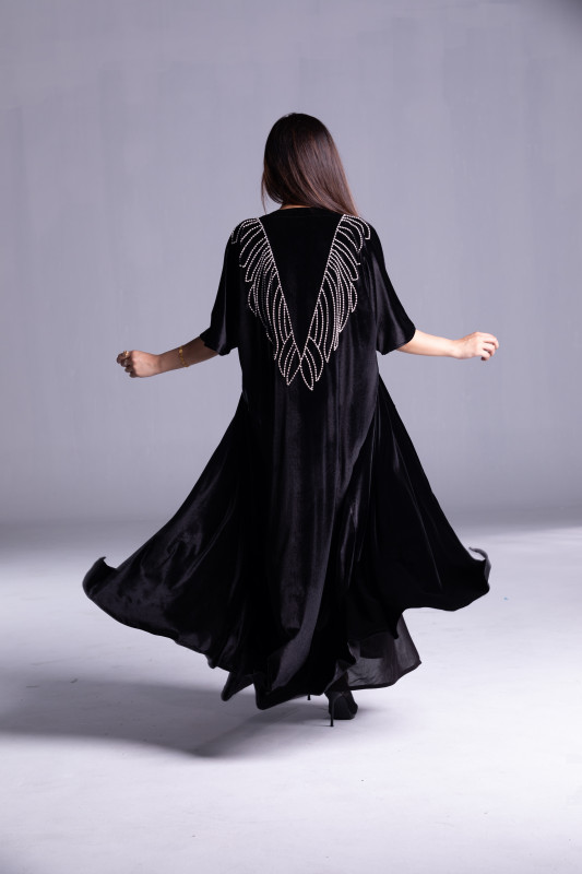 Velvet Abaya designed with handmade pearls. AB1045
