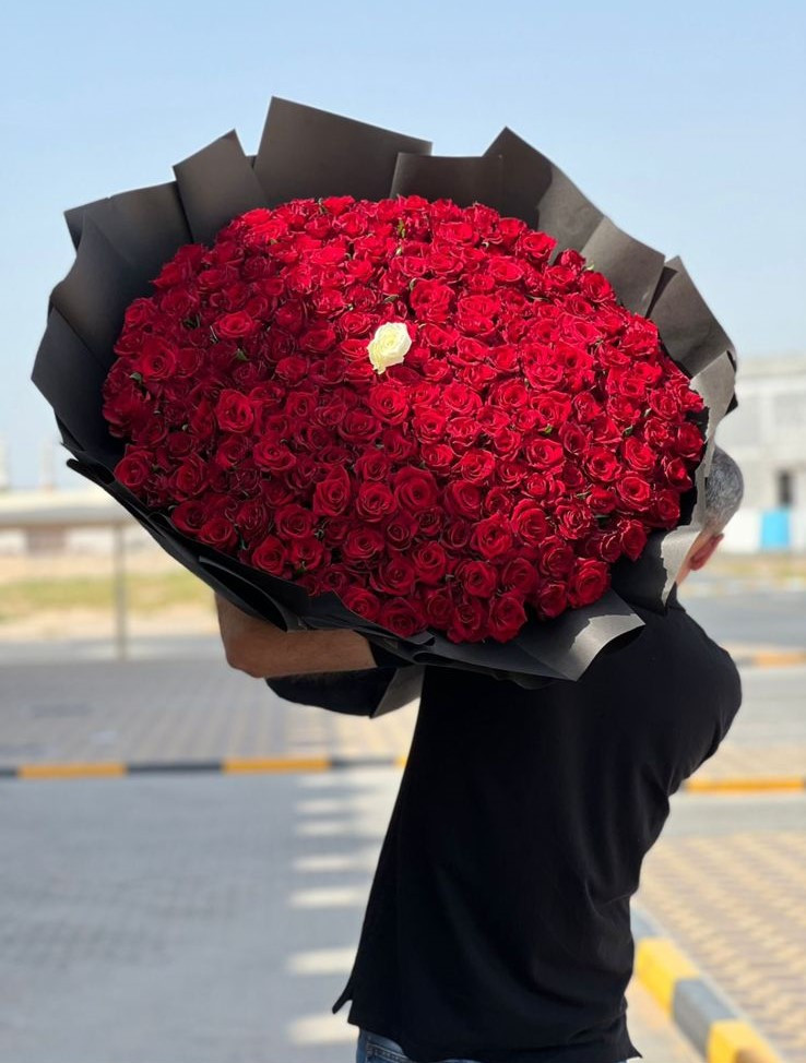 201 Roses Bouquet, 200 Red Roses and 1 White Rose